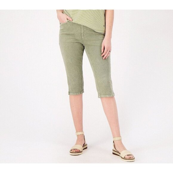 Isaac Mizrahi Live! Regular Knit Denim Pull On Pedal Pushers Deep Olive Plus 18 - Picture 1 of 1